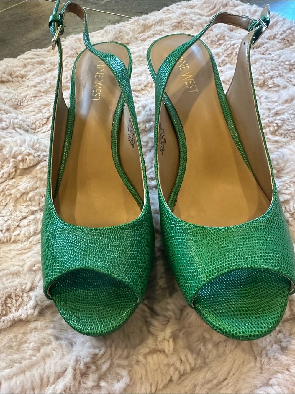 Nine West Emerald Green Peep-Toe Slingback Heels